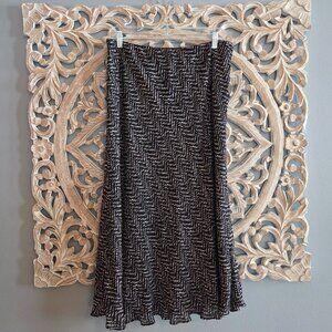 TALBOTS black white abstract Pull On 100% Silk Maxi Skirt Sz 16W